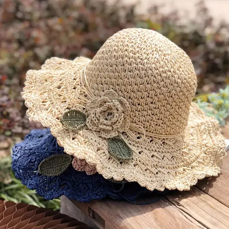 🎉New Arrival👒Elegant Crochet Straw Hat with Ruffle Detail