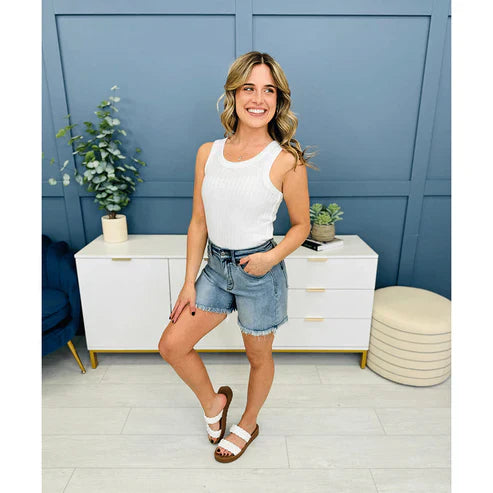 💖ON SALE 50% OFF🥰High Rise Frayed Hem Cut Off Dad Shorts