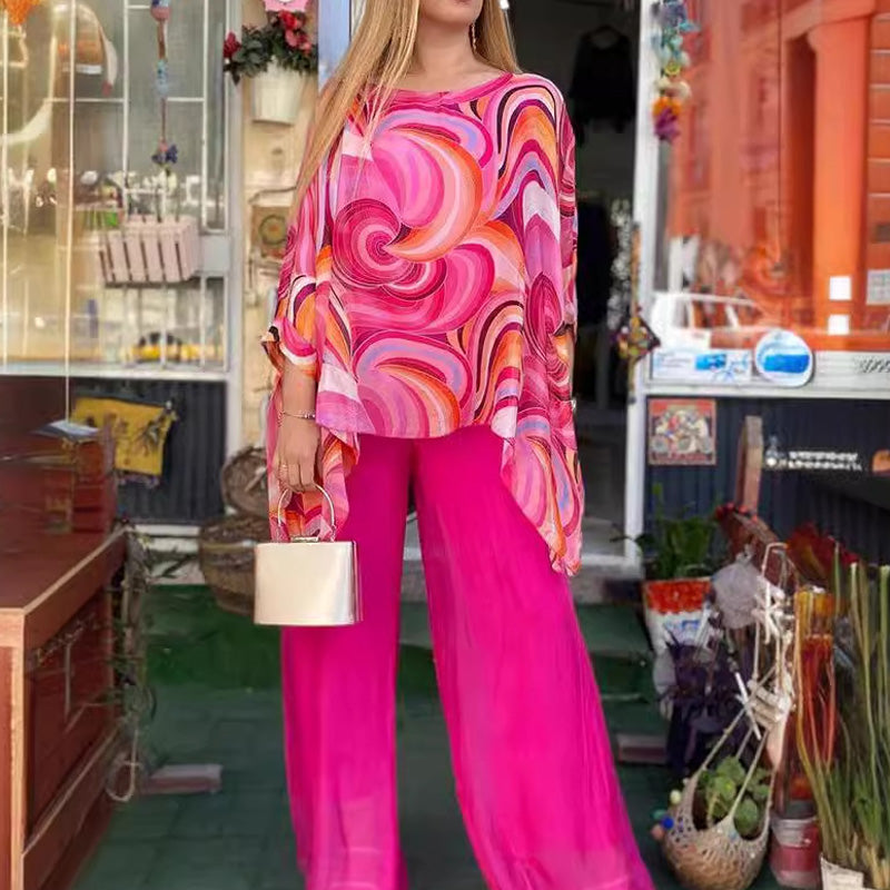 🔥Summer Hot Sales - 50% OFF🔥Women's Summer Colorful Cool Chiffon 2 Piece Set