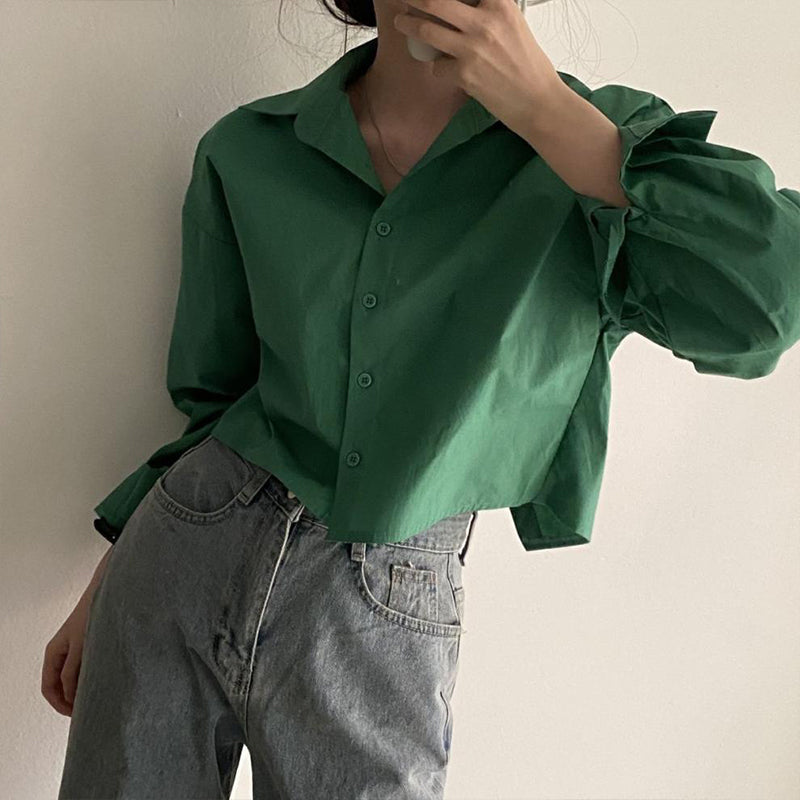 Women’s Back Split Loose Lapel Short Shirt