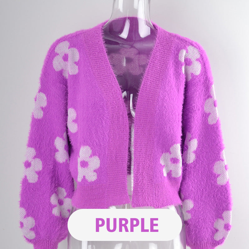 Women's Trendy Floral Knit Cardigan Sweater