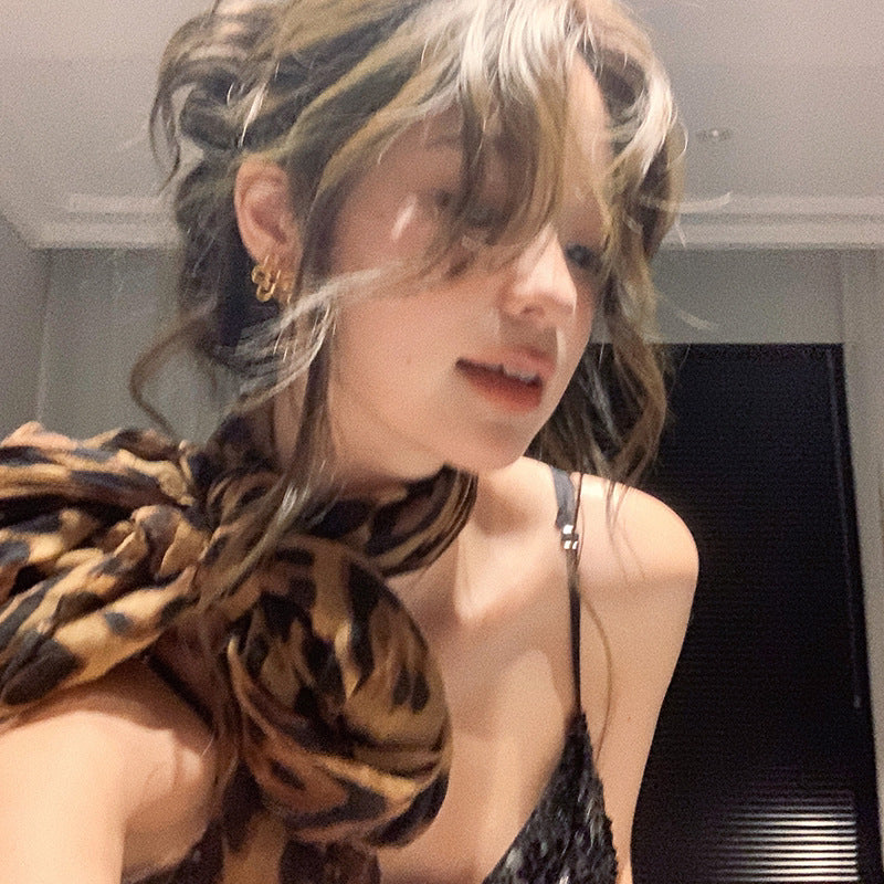 Vintage New Leopard Print Silk Scarf