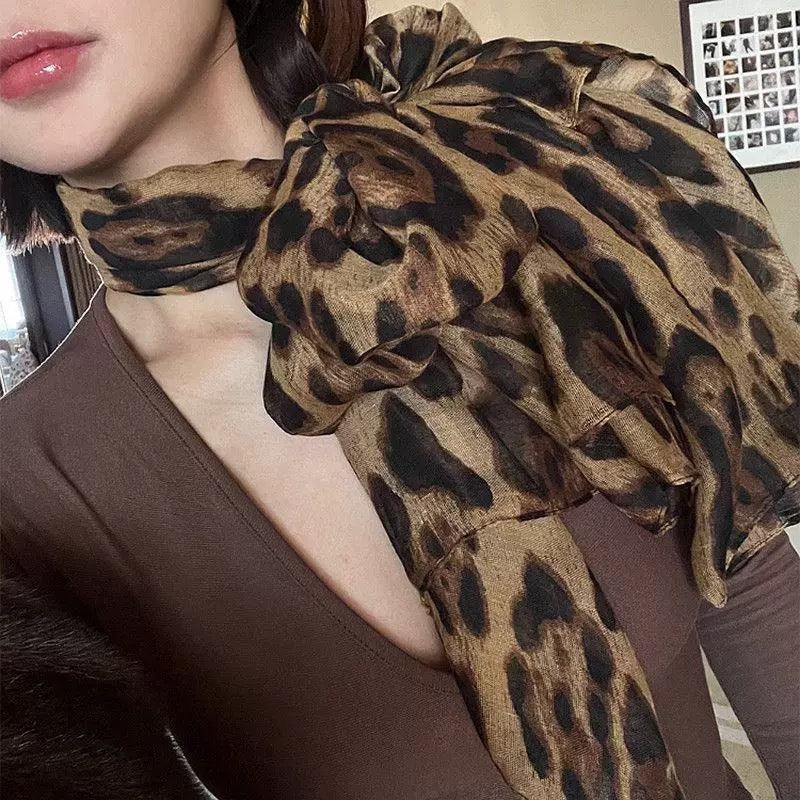 Vintage New Leopard Print Silk Scarf