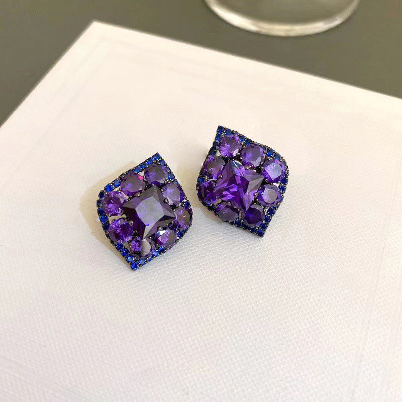 Luxury Purple Crystal Square Stud Earrings