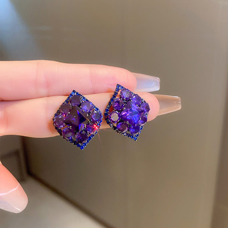 Luxury Purple Crystal Square Stud Earrings