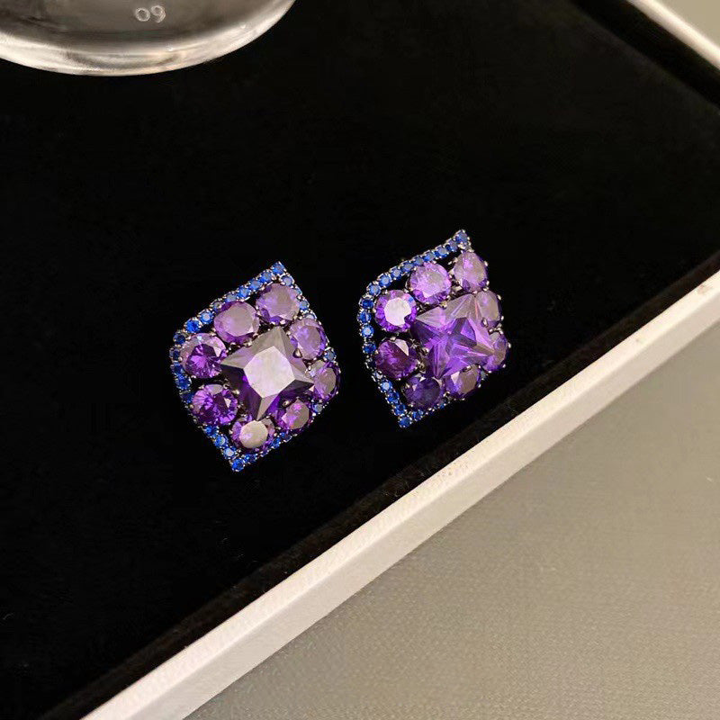 Luxury Purple Crystal Square Stud Earrings