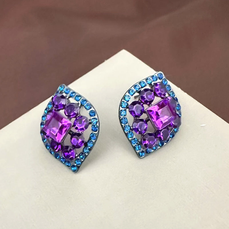 Luxury Purple Crystal Square Stud Earrings