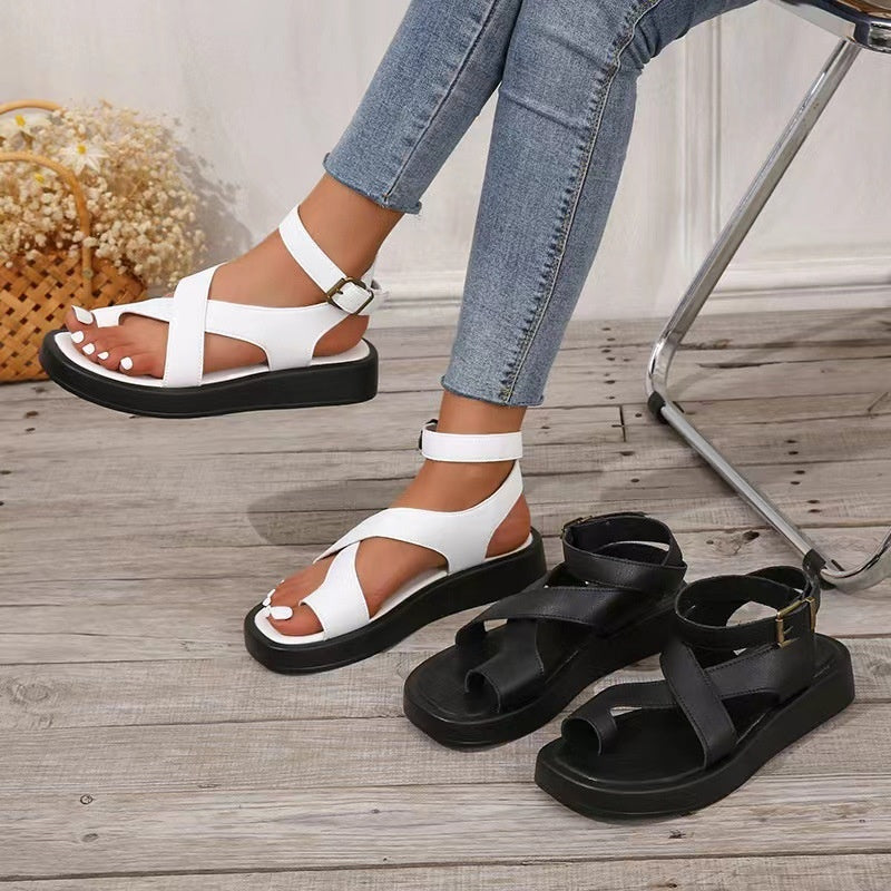 Women's Adjustable Ankle Buckle Crossover Sandals