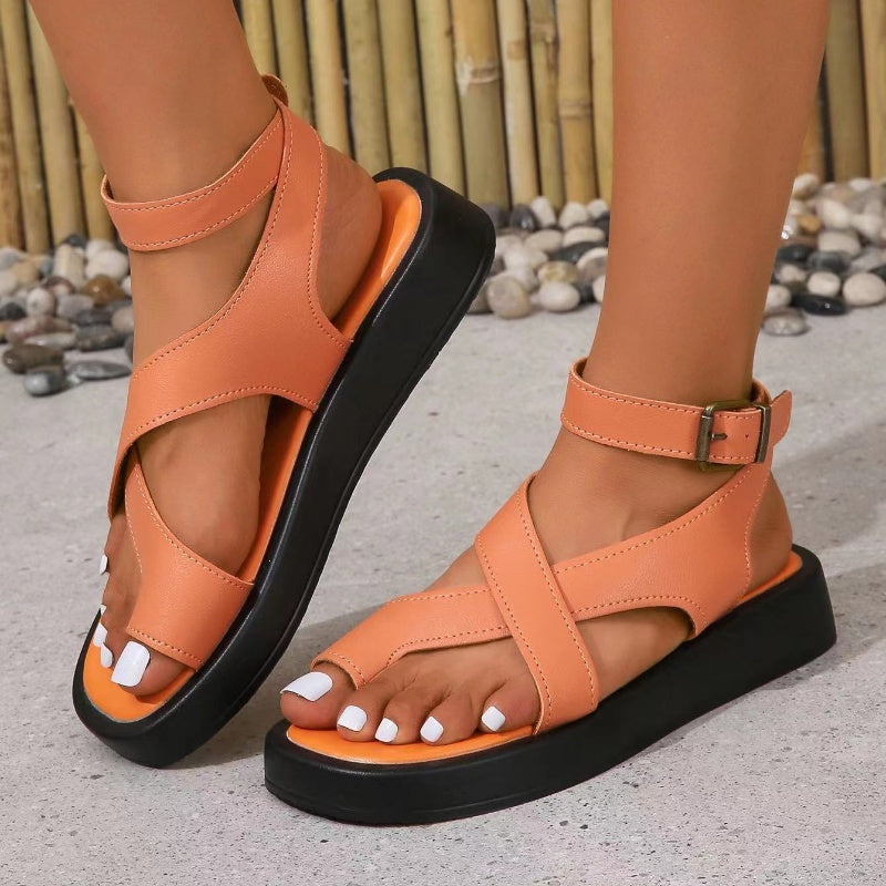 Women's Adjustable Ankle Buckle Crossover Sandals