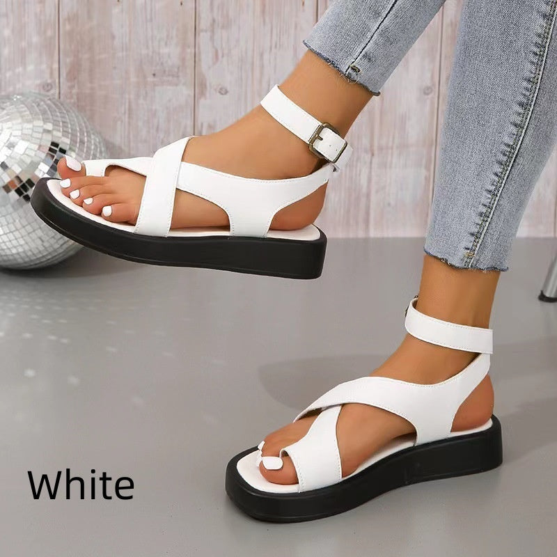 Women's Adjustable Ankle Buckle Crossover Sandals