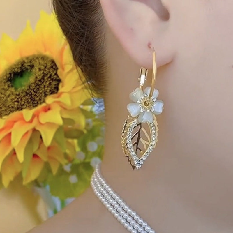 Elegant Floral Leaf Rhinestone Embellished Earrings