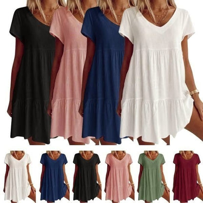 💝V-neck Casual Dress With Short Sleeves