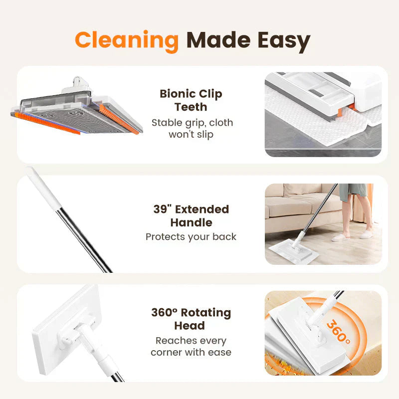 🔥2026 Bestseller🔥Flat Mop with Stainless Steel Handle, come with Reusable Washable Mop Cloths🏆