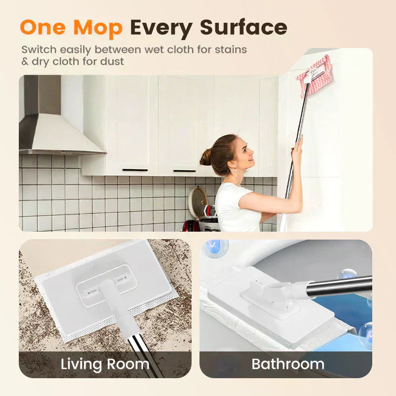 🔥2026 Bestseller🔥Flat Mop with Stainless Steel Handle, come with Reusable Washable Mop Cloths🏆