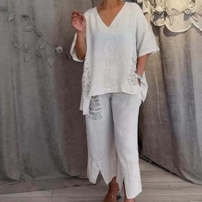 🌷Limited Time Offer 49%OFF💞Women's Cotton Linen V-Neck 2-Piece Set