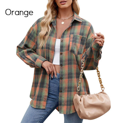 Women's Casual Long Sleeve Button-Down Plaid Shirt