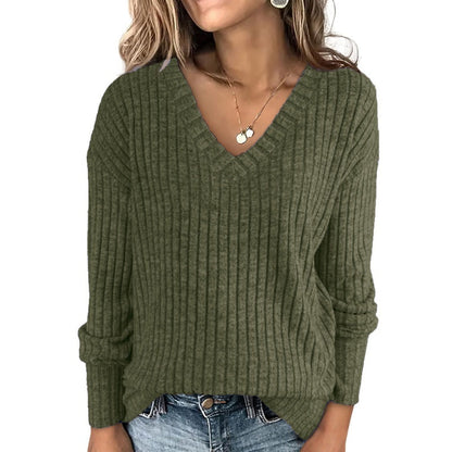 Women's V Neck Long Sleeve Solid Sweater