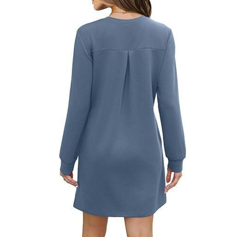 🎁✨Hot sale🔥Women’s Solid Round-Neck Long-Sleeve Dresses with Pockets