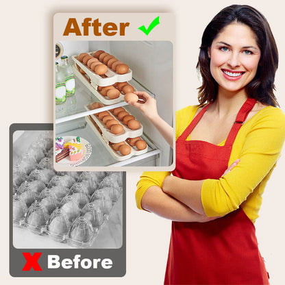 🔥Big Sale 50% OFF🔥Automatic Rolling Folding Egg Holder For Refrigerator