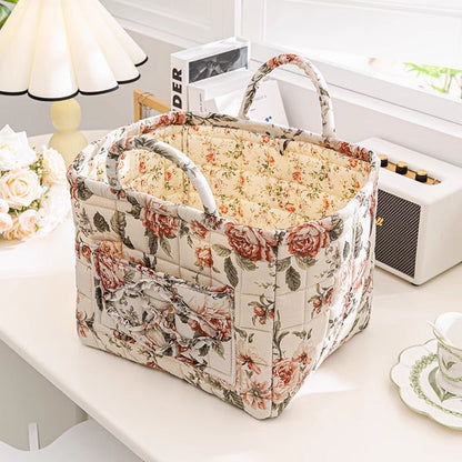 Portable Floral Fabric Storage Basket