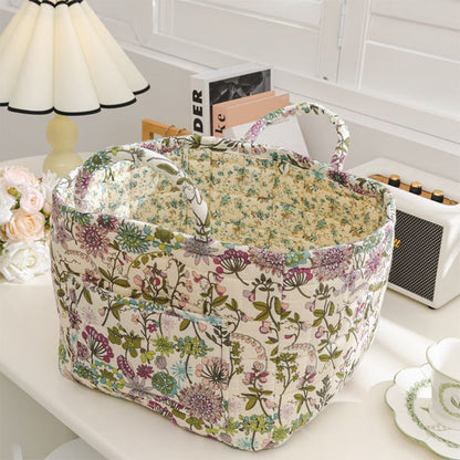 Portable Floral Fabric Storage Basket