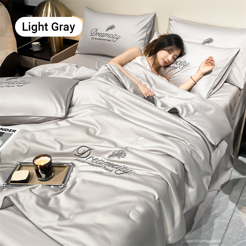 🎁Get Ready For Summer - Washable、cooling❄️4-piece bed ice-silk linen🛏️