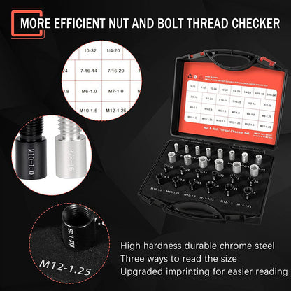 🔥44Pcs Alloy Nut and Bolt Thread Inspector, Charge-Free Thread Gauge, Metric and SAE Size Identification Tool for Inspection of Fixed Bolts or Threaded Holes