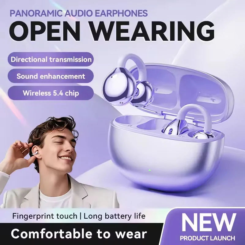 Bluetooth 5.4 Clip-On Open Ear Earbuds with Noise Cancelling