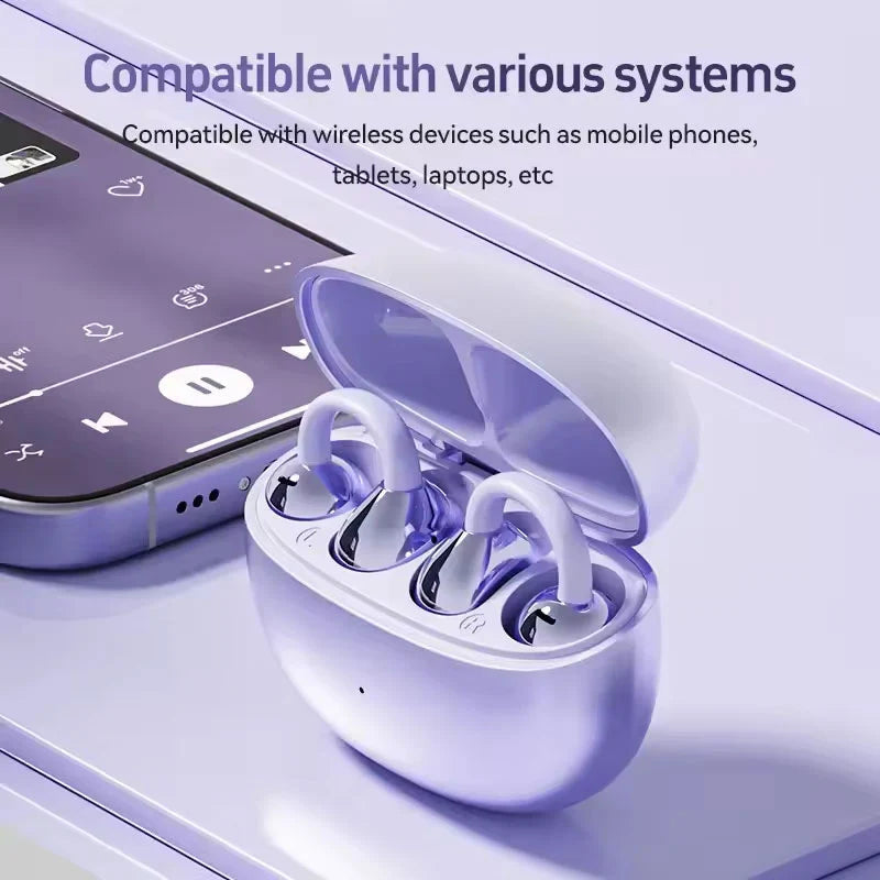 Bluetooth 5.4 Clip-On Open Ear Earbuds with Noise Cancelling