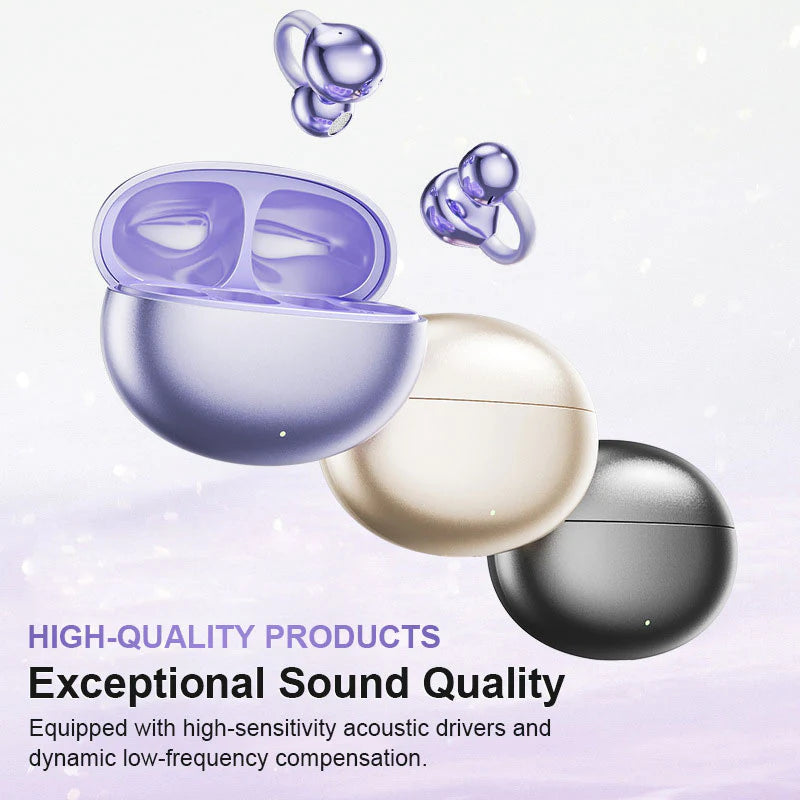 Bluetooth 5.4 Clip-On Open Ear Earbuds with Noise Cancelling