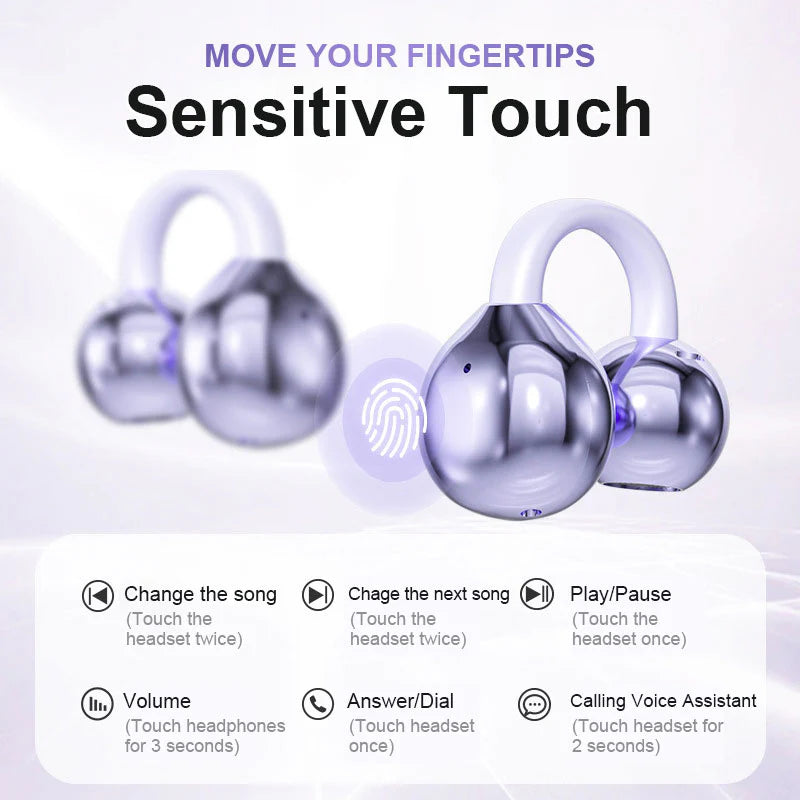 Bluetooth 5.4 Clip-On Open Ear Earbuds with Noise Cancelling