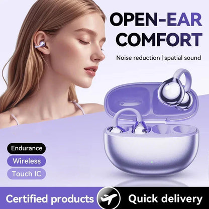 Bluetooth 5.4 Clip-On Open Ear Earbuds with Noise Cancelling