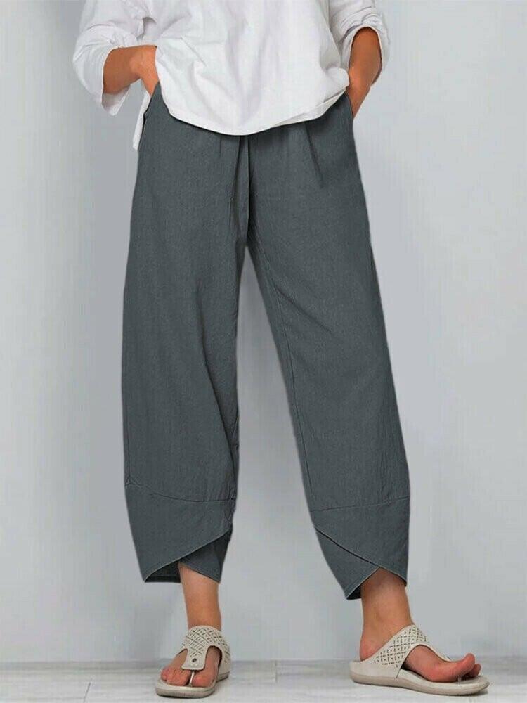 👖50% OFF NOW!✨Vintage Asymmetrical Elastic Waist Pockets Pants – Unique Design, Comfortable Fit & Functional Style🌸