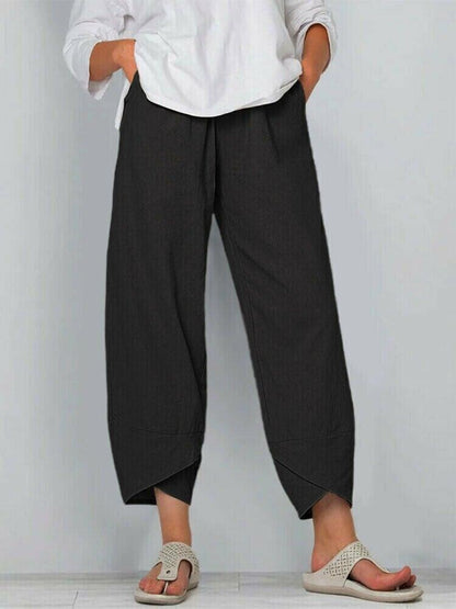 👖50% OFF NOW!✨Vintage Asymmetrical Elastic Waist Pockets Pants – Unique Design, Comfortable Fit & Functional Style🌸