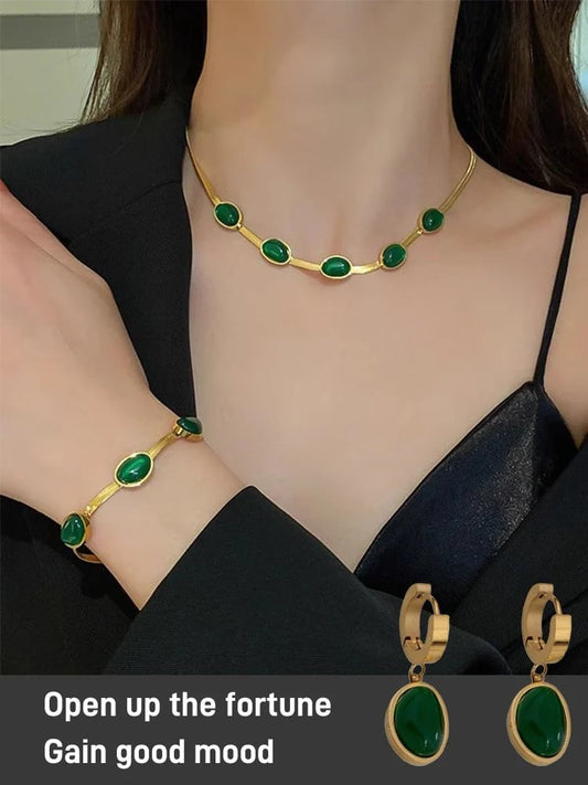 🔥 Ramadan Gifts 🔥 Jadeite Necklace Earrings Bracelet Set