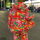 Chinese Large Flower Cotton-padded Hooded Jacket and Pants 2-piece Set