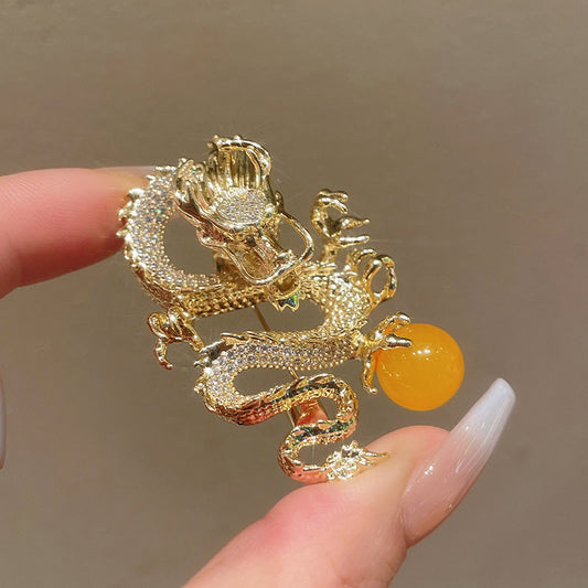 Gorgeous Sparkling Golden Dragon Brooch