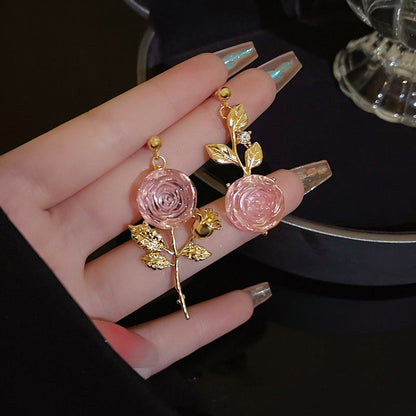 Women's Asymmetric Rose Flower Dangle Earrings