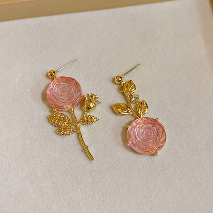 Women's Asymmetric Rose Flower Dangle Earrings